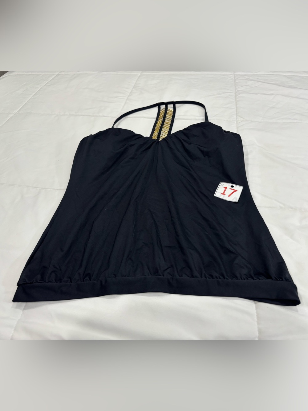 NWOT Black Women's Halter Tankini Top with Gold Accent